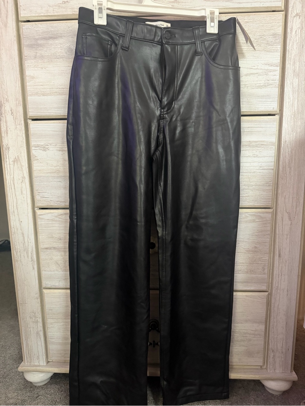 Abercrombie & Fitch Black Faux Leather Straight-Leg Pants.